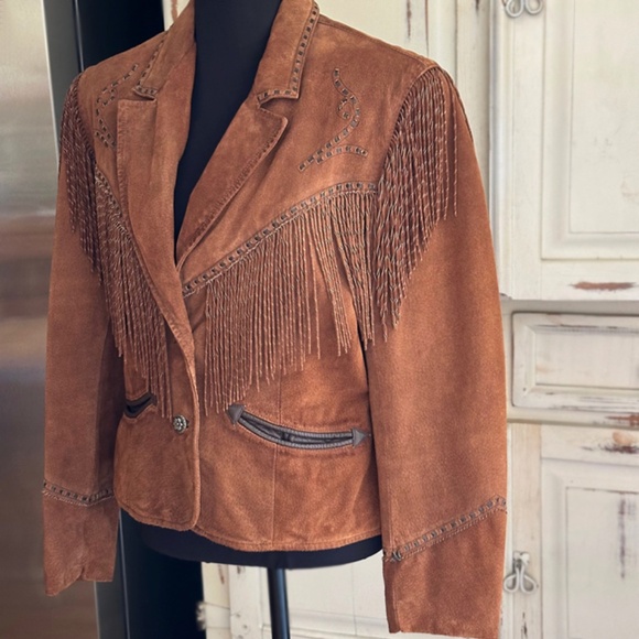 CRIPPLE CREEK Suede Fringe Jacket / Size 14 - Picture 9 of 9